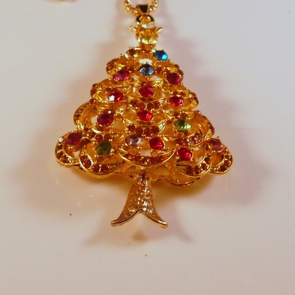 ❤️ NEW Rhinestone Tree Necklace Crystal Multi-Color Pendant 24" Chain - Picture 4 of 7